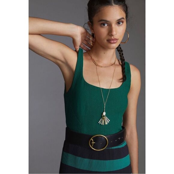 NEW Anthropologie Maeve Green Sleeveless Lace-Up Tie-Back Tank Top Blouse Medium - Picture 3 of 4